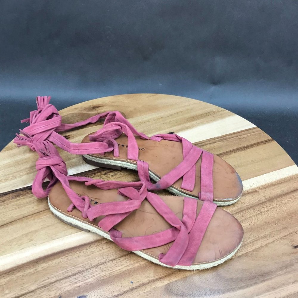 Lucky Brand Maroon Fabric Strappy Sandals Adjustable Womens Size 6 B